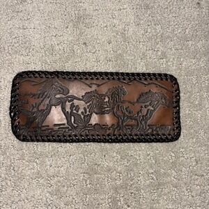Vintage Hand Tooled Leather Bifold Wallet Black Laced Edge Western Horse